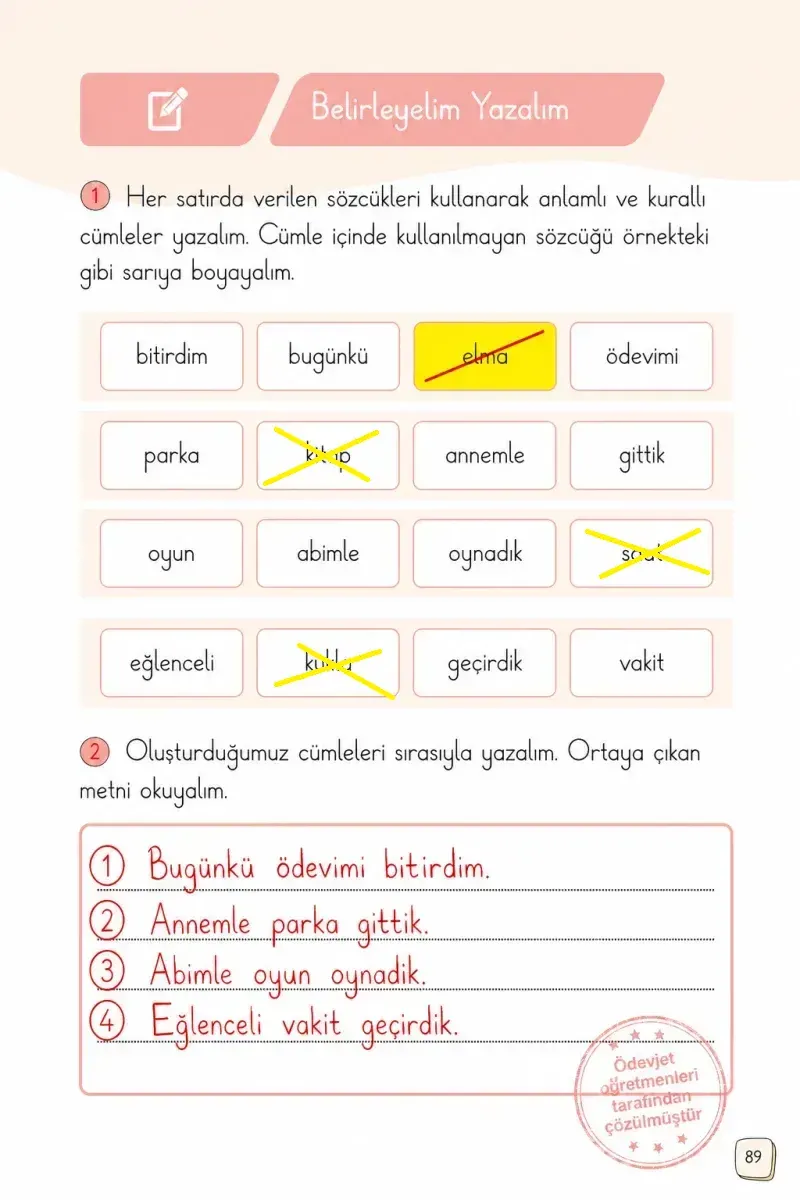 1. Sınıf Türkçe Ders Kitabı Cevapları Meb Yayınları 2. Kitap Sayfa 89 Çözüm Görseli