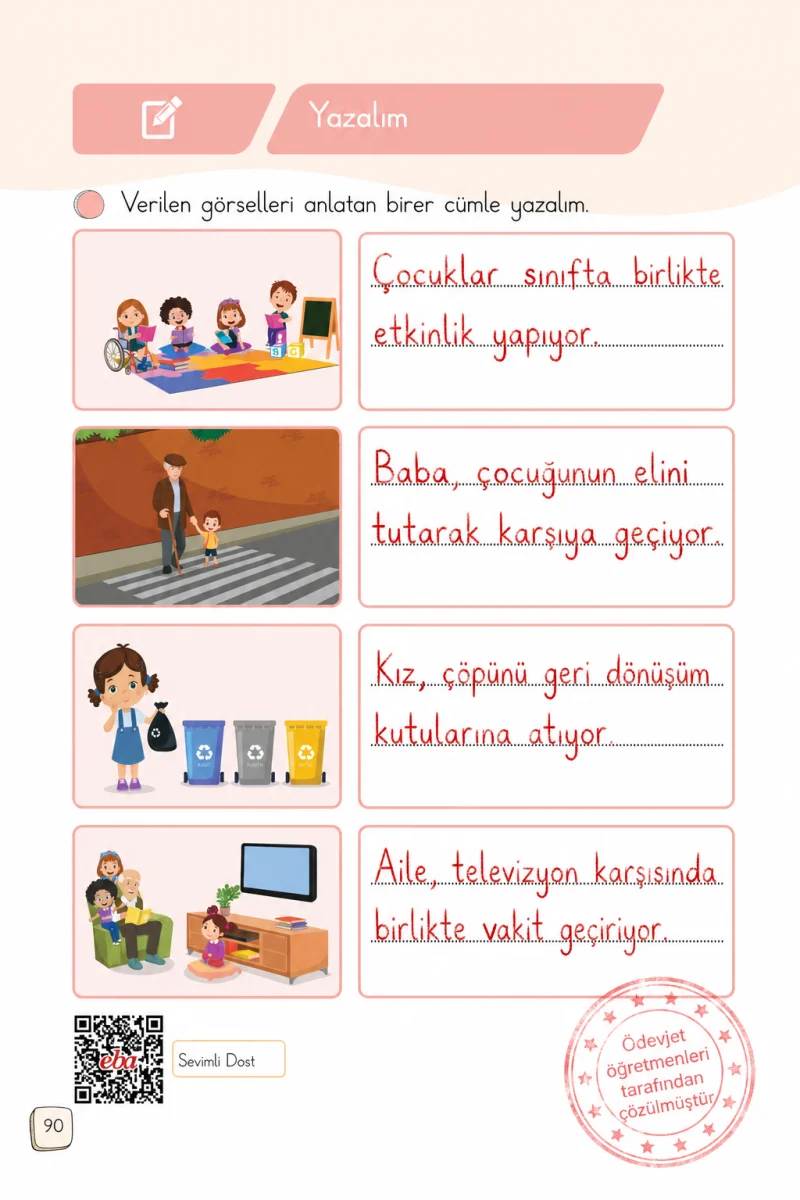 1. Sınıf Türkçe Ders Kitabı Cevapları Meb Yayınları 2. Kitap Sayfa 90 Çözüm Görseli