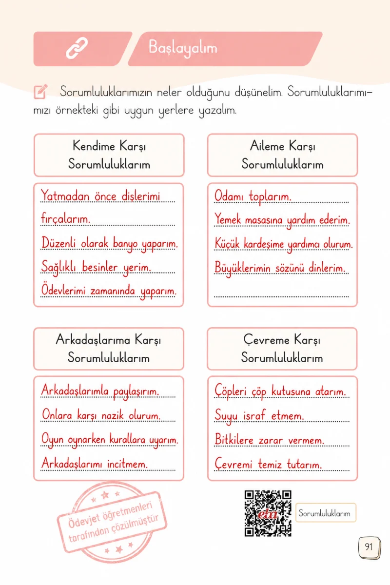 1. Sınıf Türkçe Ders Kitabı Cevapları Meb Yayınları 2. Kitap Sayfa 91 Çözüm Görseli