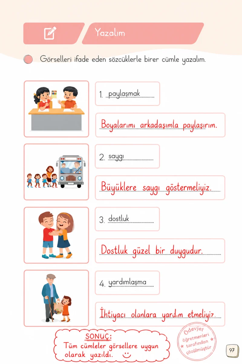 1. Sınıf Türkçe Ders Kitabı Cevapları Meb Yayınları 2. Kitap Sayfa 97 Çözüm Görseli