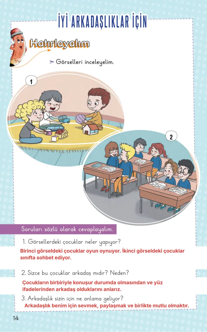 2. Sınıf Hayat Bilgisi Ders Kitabı Cevapları Meb Yayınları 1. Kitap Sayfa 14 Çözüm Görseli