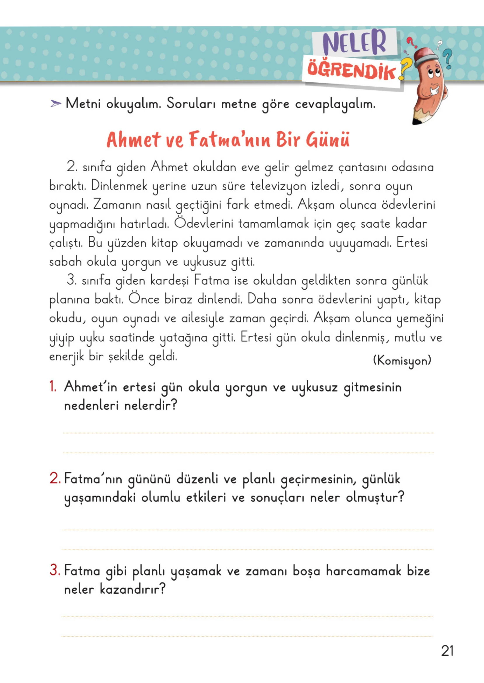 2. Sınıf Hayat Bilgisi Ders Kitabı Cevapları Meb Yayınları 1. Kitap Sayfa 21