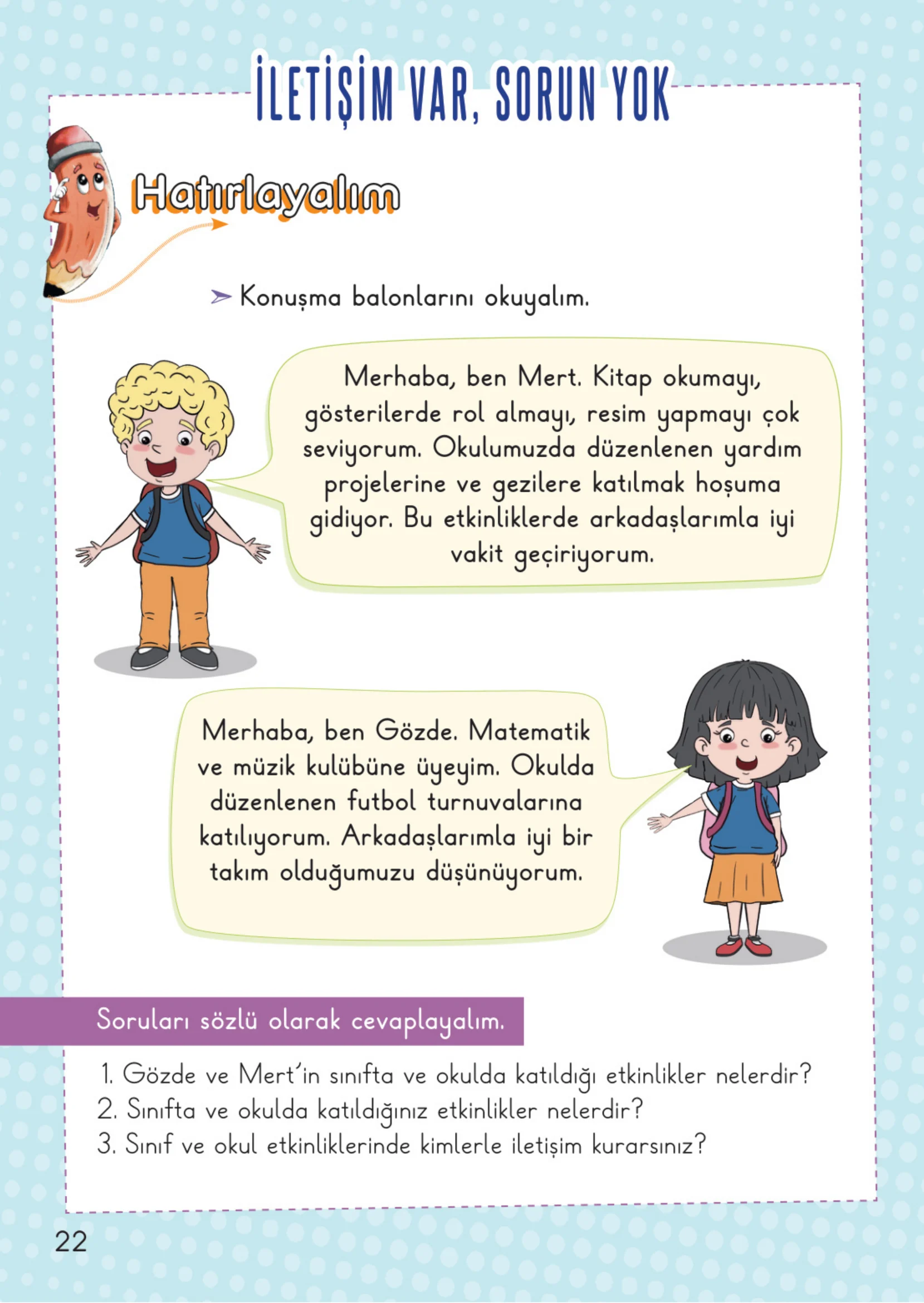 2. Sınıf Hayat Bilgisi Ders Kitabı Cevapları Meb Yayınları 1. Kitap Sayfa 22