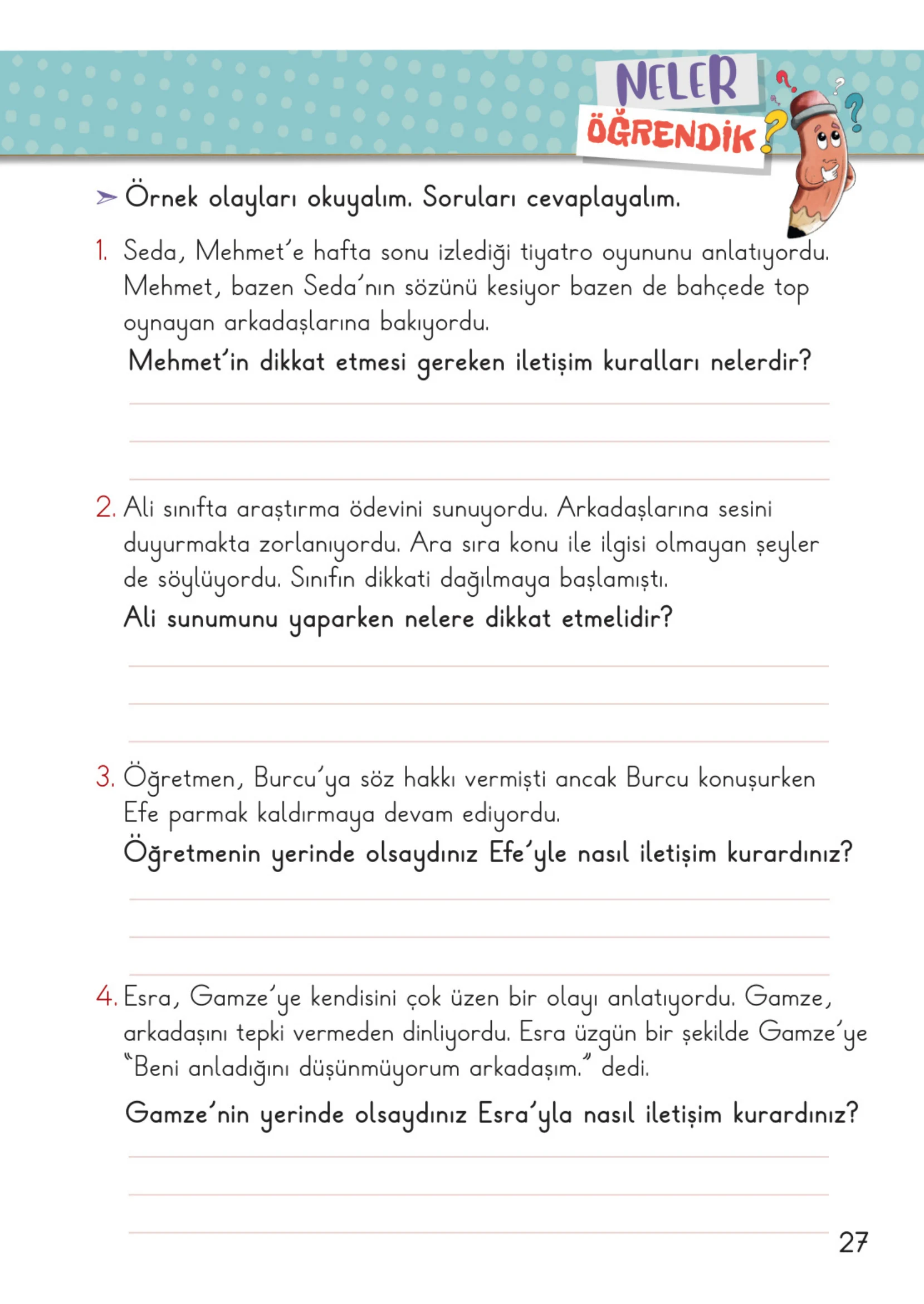 2. Sınıf Hayat Bilgisi Ders Kitabı Cevapları Meb Yayınları 1. Kitap Sayfa 27