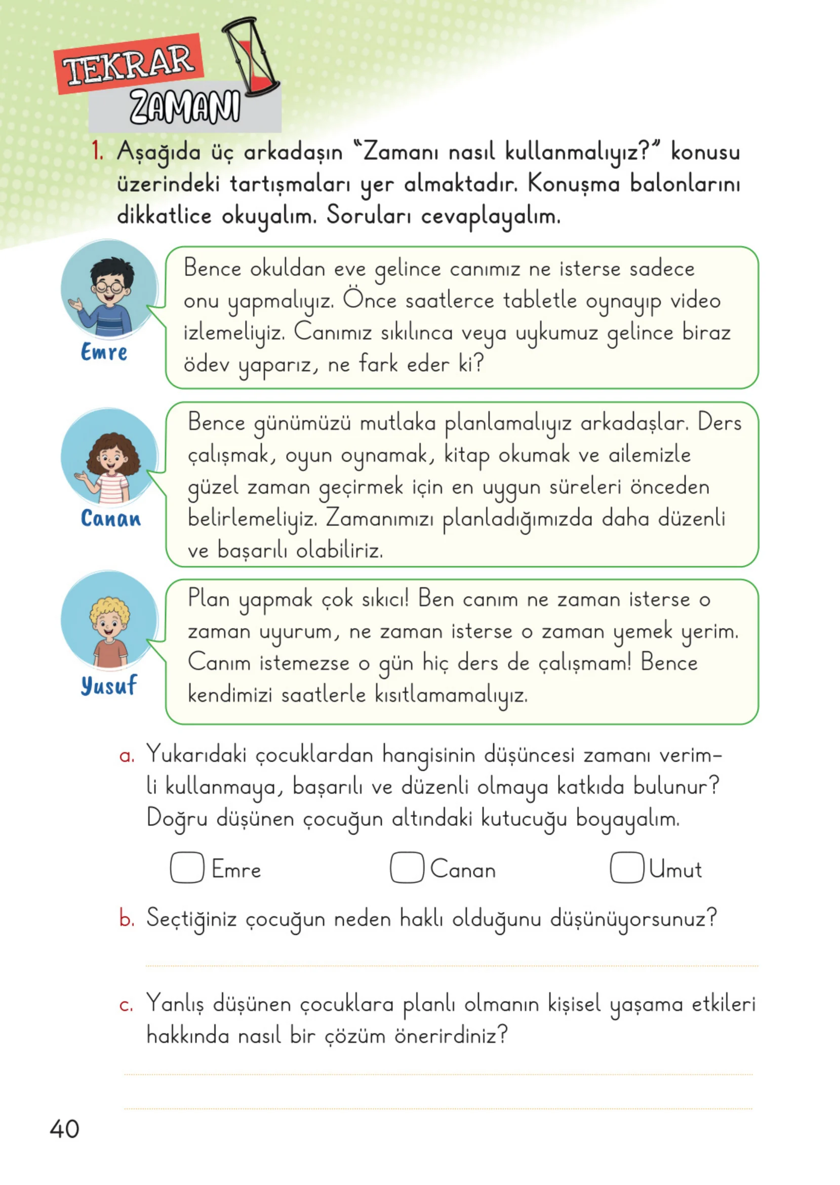 2. Sınıf Hayat Bilgisi Ders Kitabı Cevapları Meb Yayınları 1. Kitap Sayfa 40