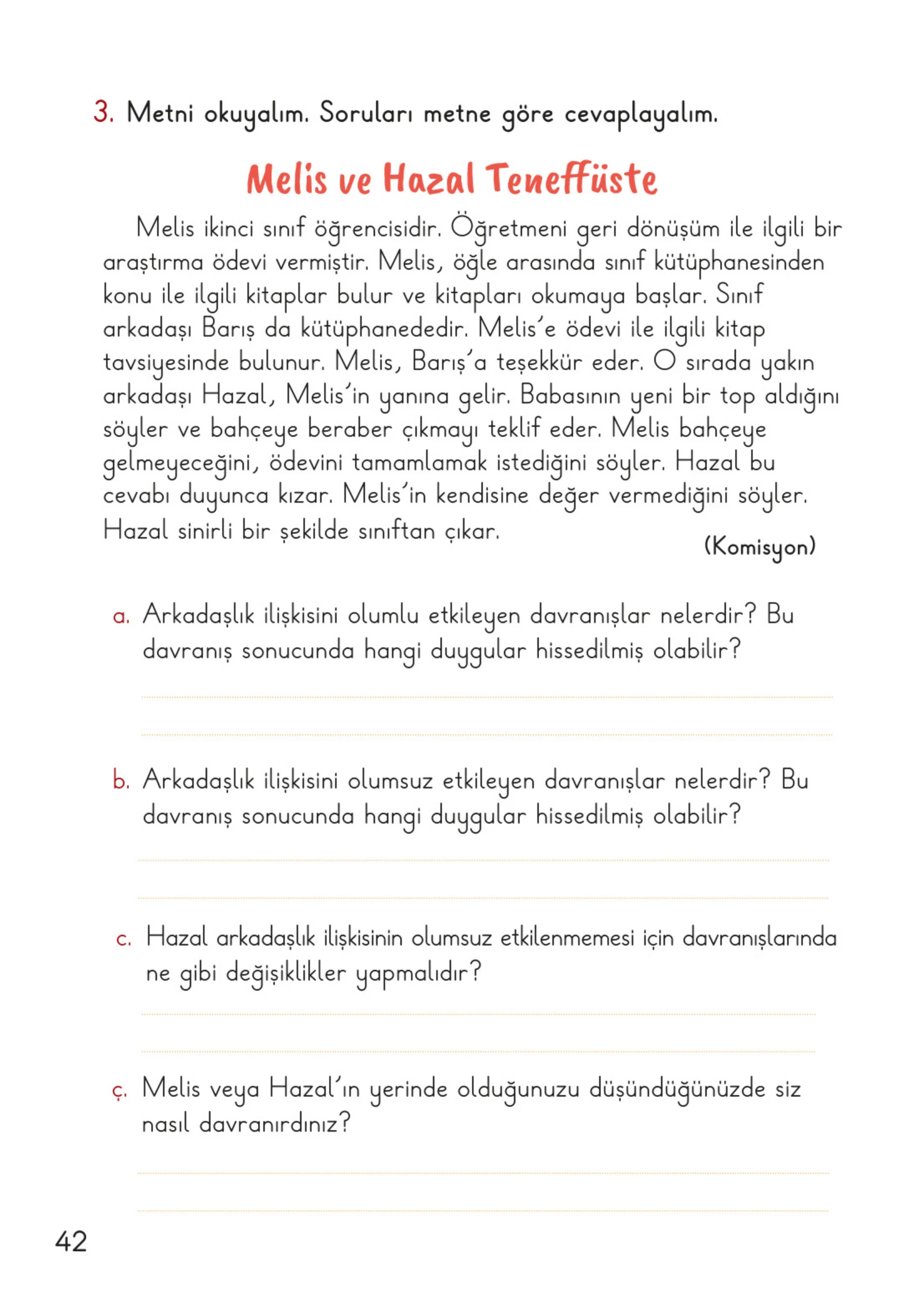 2. Sınıf Hayat Bilgisi Ders Kitabı Cevapları Meb Yayınları 1. Kitap Sayfa 42