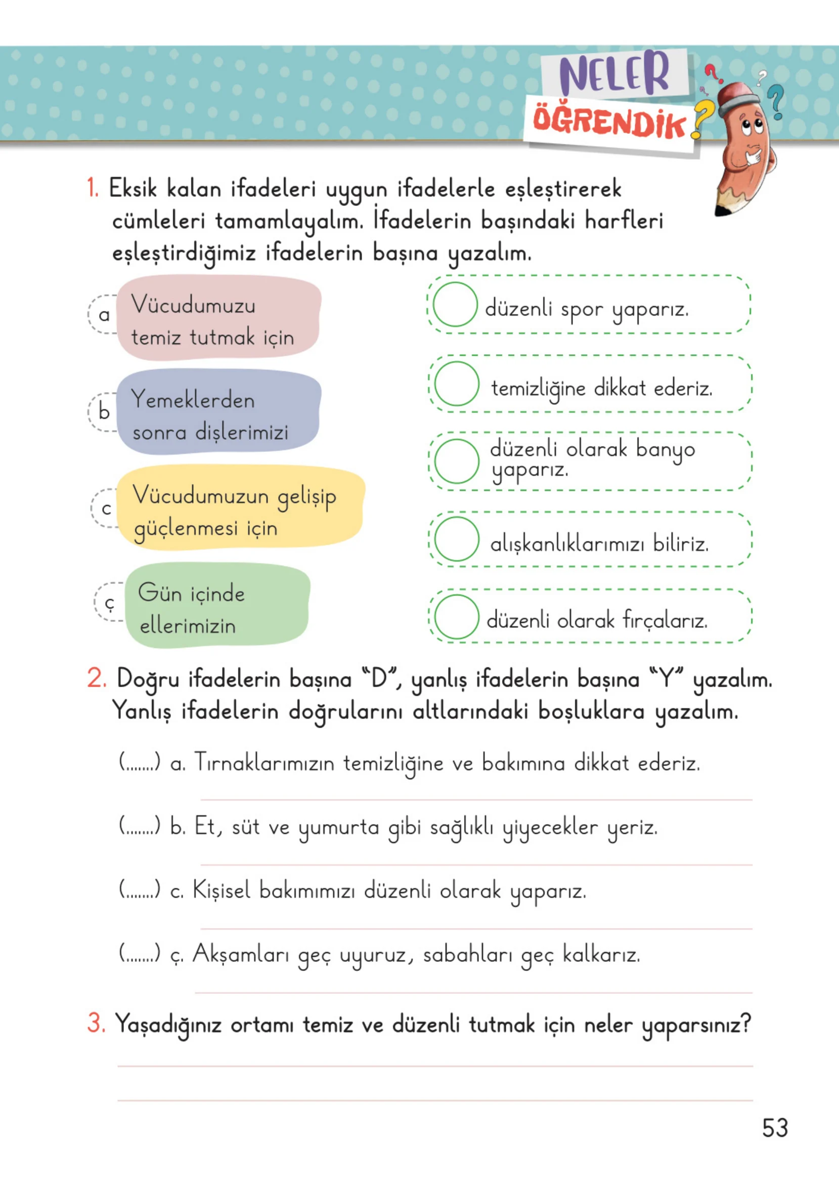 2. Sınıf Hayat Bilgisi Ders Kitabı Cevapları Meb Yayınları 1. Kitap Sayfa 53
