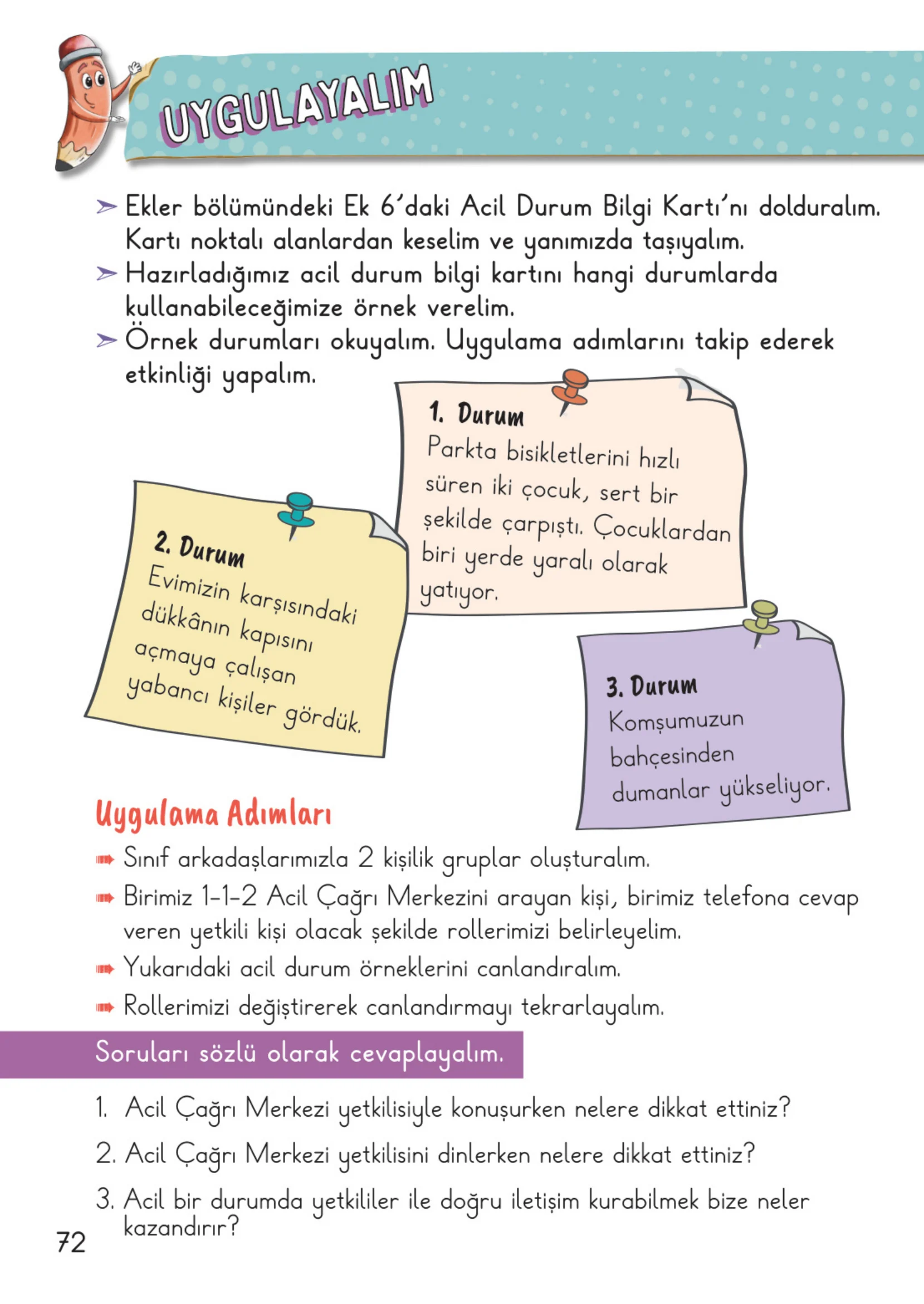 2. Sınıf Hayat Bilgisi Ders Kitabı Cevapları Meb Yayınları 1. Kitap Sayfa 72