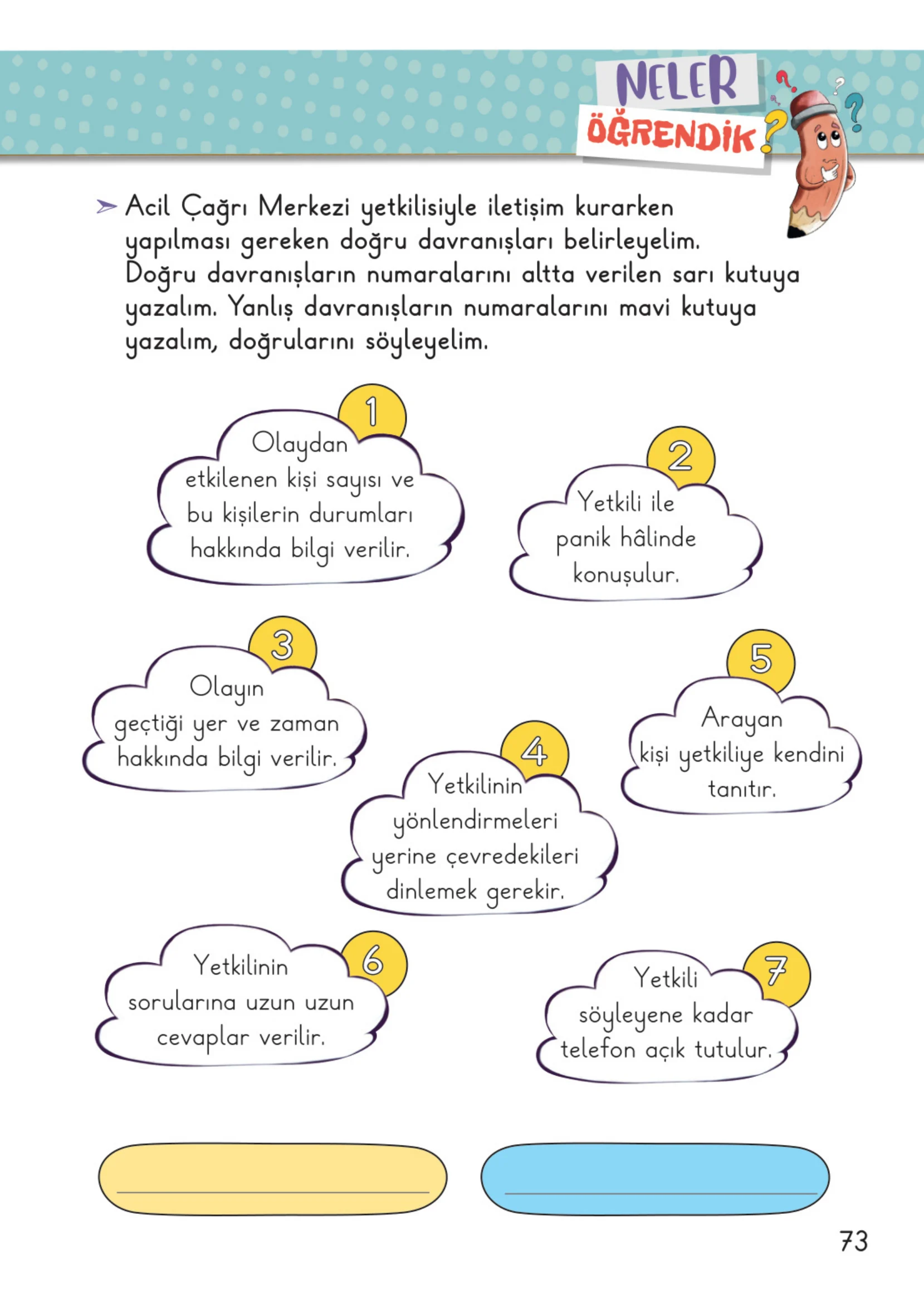 2. Sınıf Hayat Bilgisi Ders Kitabı Cevapları Meb Yayınları 1. Kitap Sayfa 73