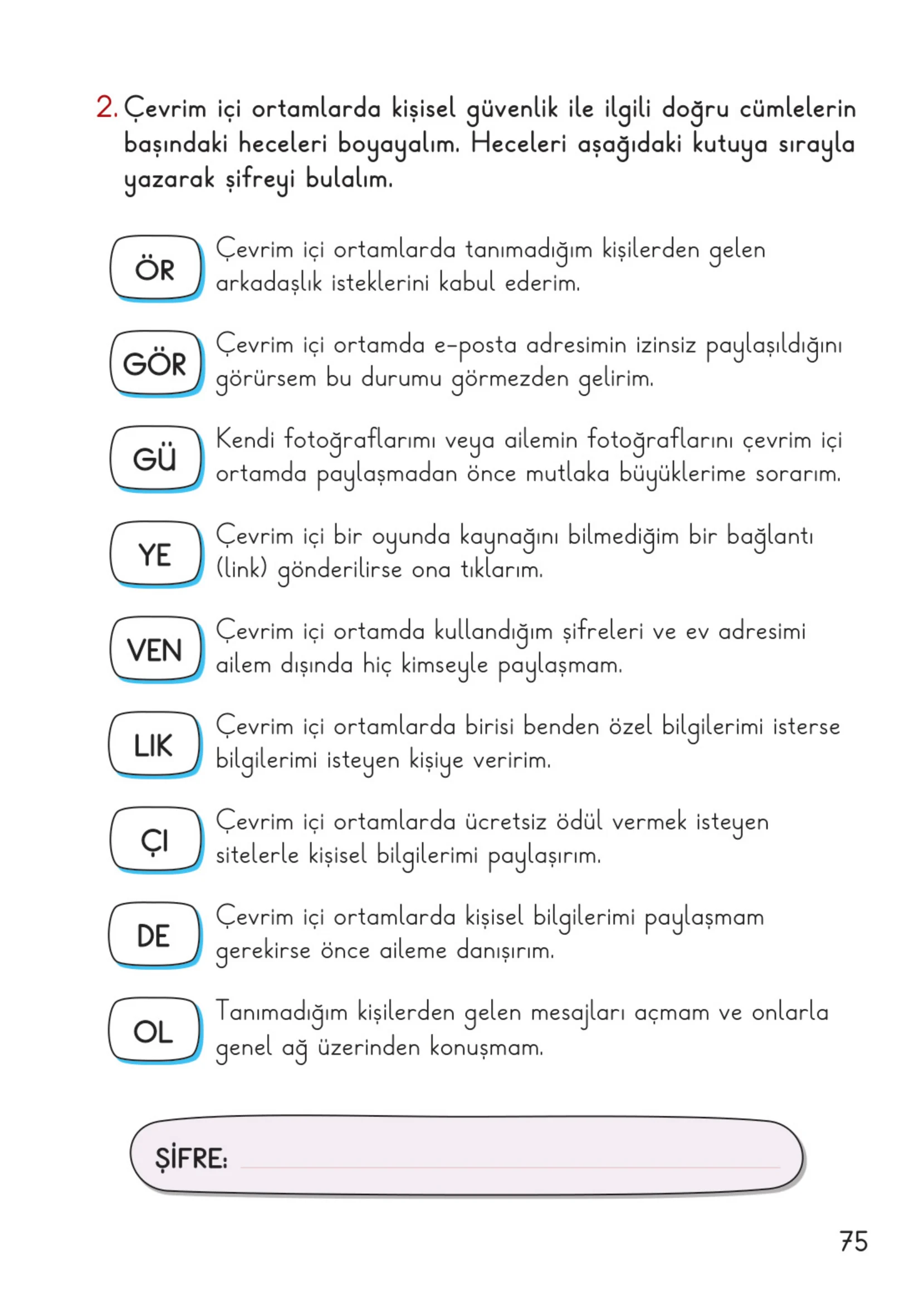 2. Sınıf Hayat Bilgisi Ders Kitabı Cevapları Meb Yayınları 1. Kitap Sayfa 75