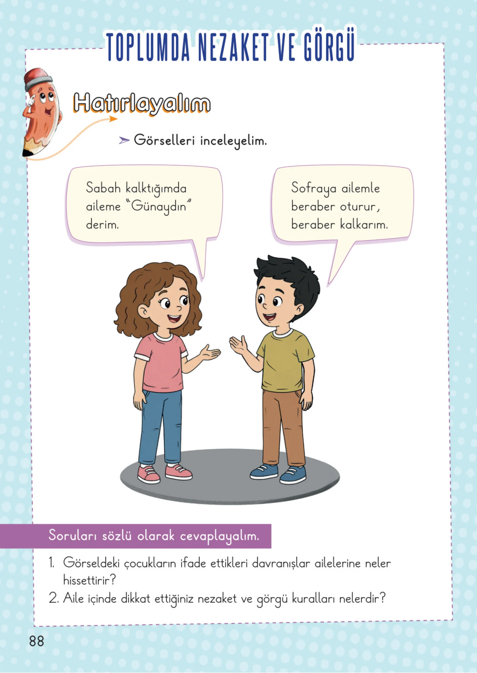 2. Sınıf Hayat Bilgisi Ders Kitabı Cevapları Meb Yayınları 1. Kitap Sayfa 88