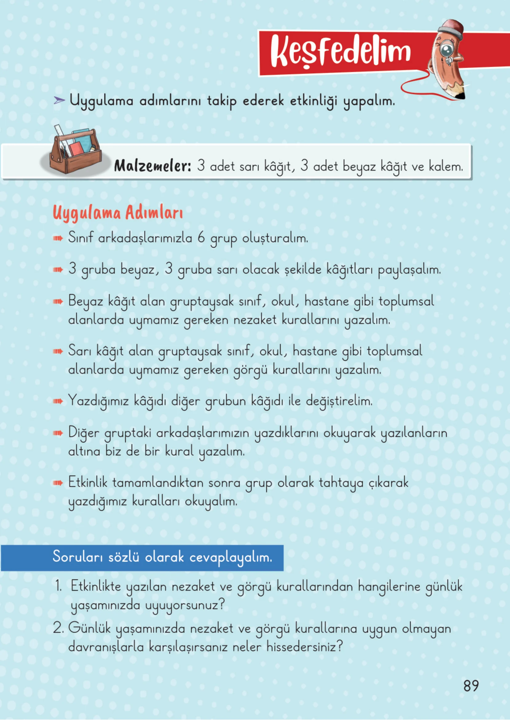 2. Sınıf Hayat Bilgisi Ders Kitabı Cevapları Meb Yayınları 1. Kitap Sayfa 89