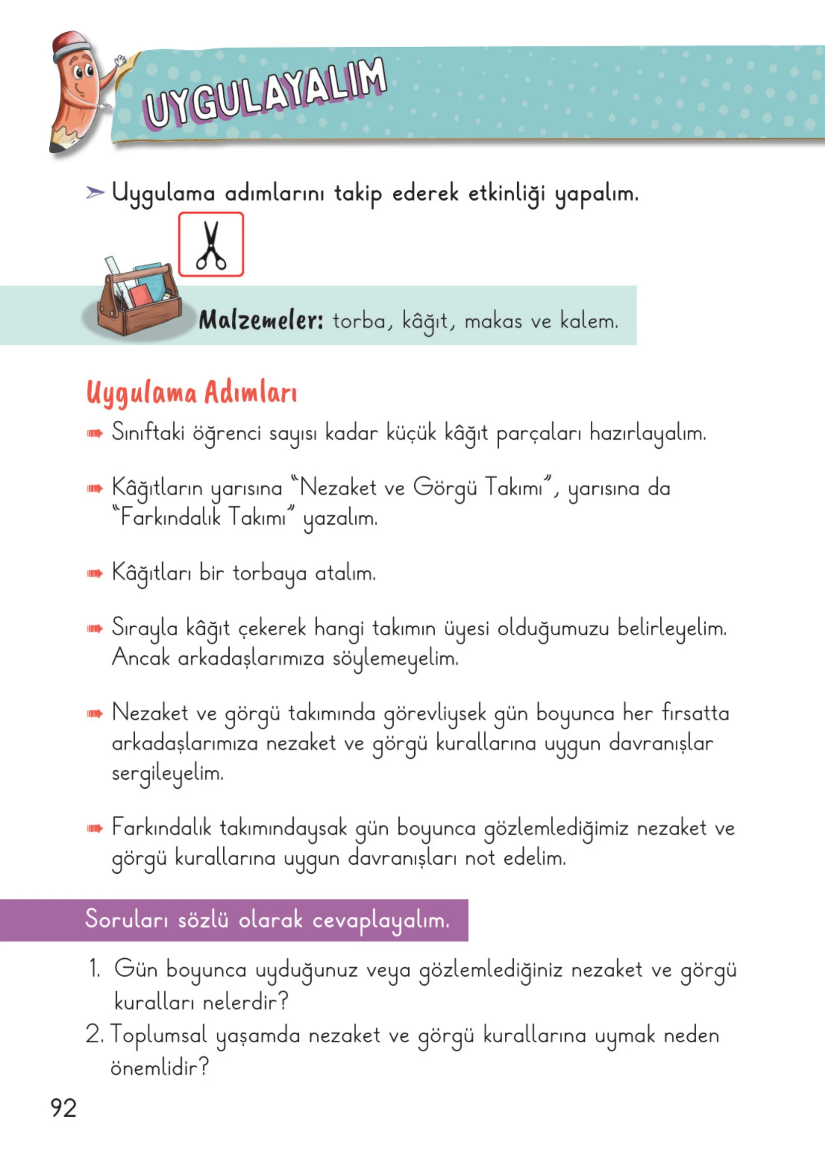 2. Sınıf Hayat Bilgisi Ders Kitabı Cevapları Meb Yayınları 1. Kitap Sayfa 92