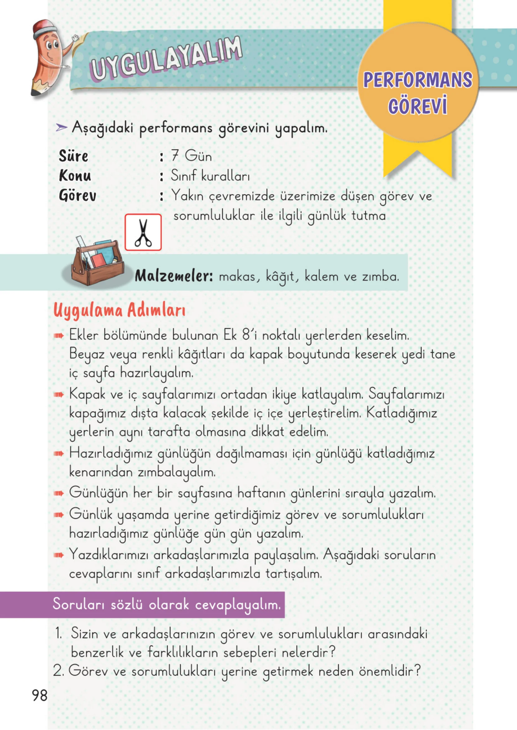 2. Sınıf Hayat Bilgisi Ders Kitabı Cevapları Meb Yayınları 1. Kitap Sayfa 98