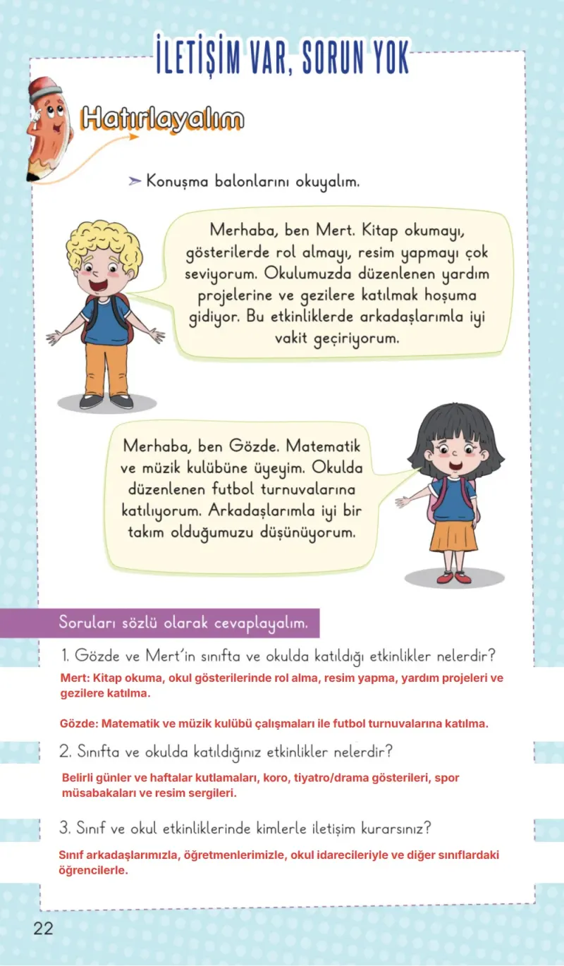 2. Sınıf Hayat Bilgisi Ders Kitabı Cevapları Meb Yayınları 1. Kitap Sayfa 22 Çözüm Görseli