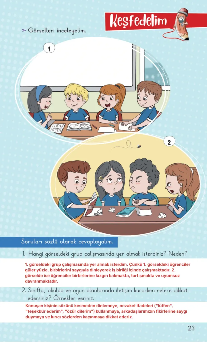 2. Sınıf Hayat Bilgisi Ders Kitabı Cevapları Meb Yayınları 1. Kitap Sayfa 23 Çözüm Görseli