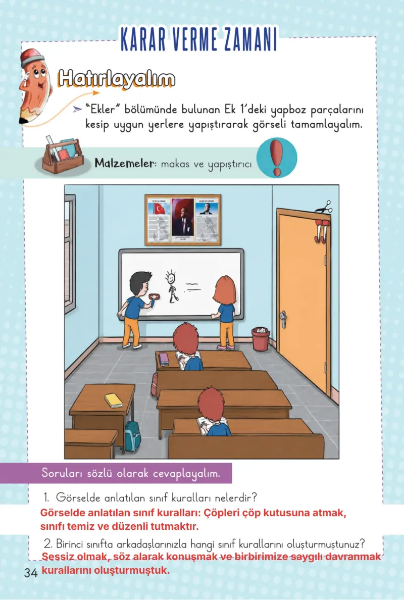 2. Sınıf Hayat Bilgisi Ders Kitabı Cevapları Meb Yayınları 1. Kitap Sayfa 34 Çözüm Görseli