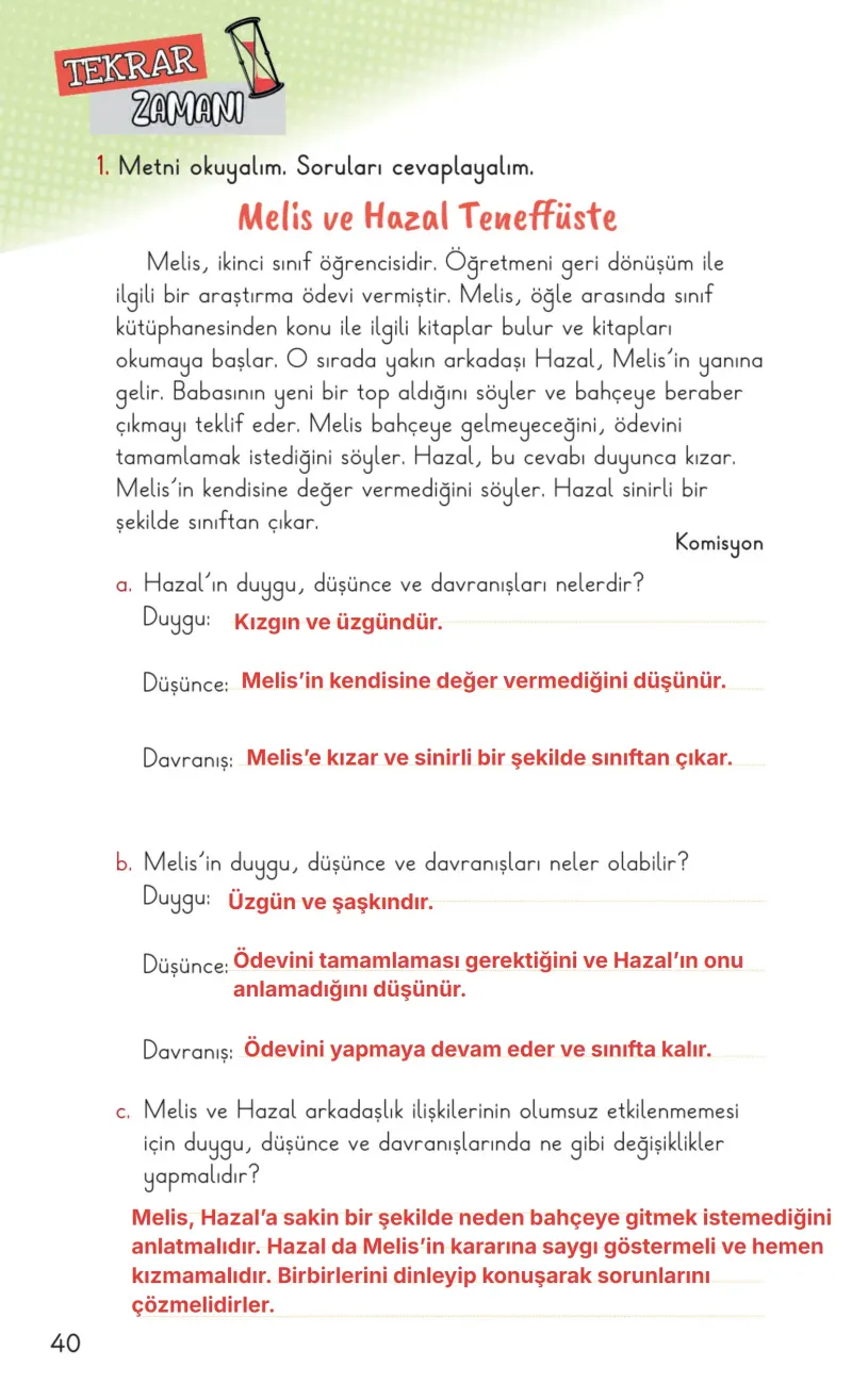 2. Sınıf Hayat Bilgisi Ders Kitabı Cevapları Meb Yayınları 1. Kitap Sayfa 40 Çözüm Görseli