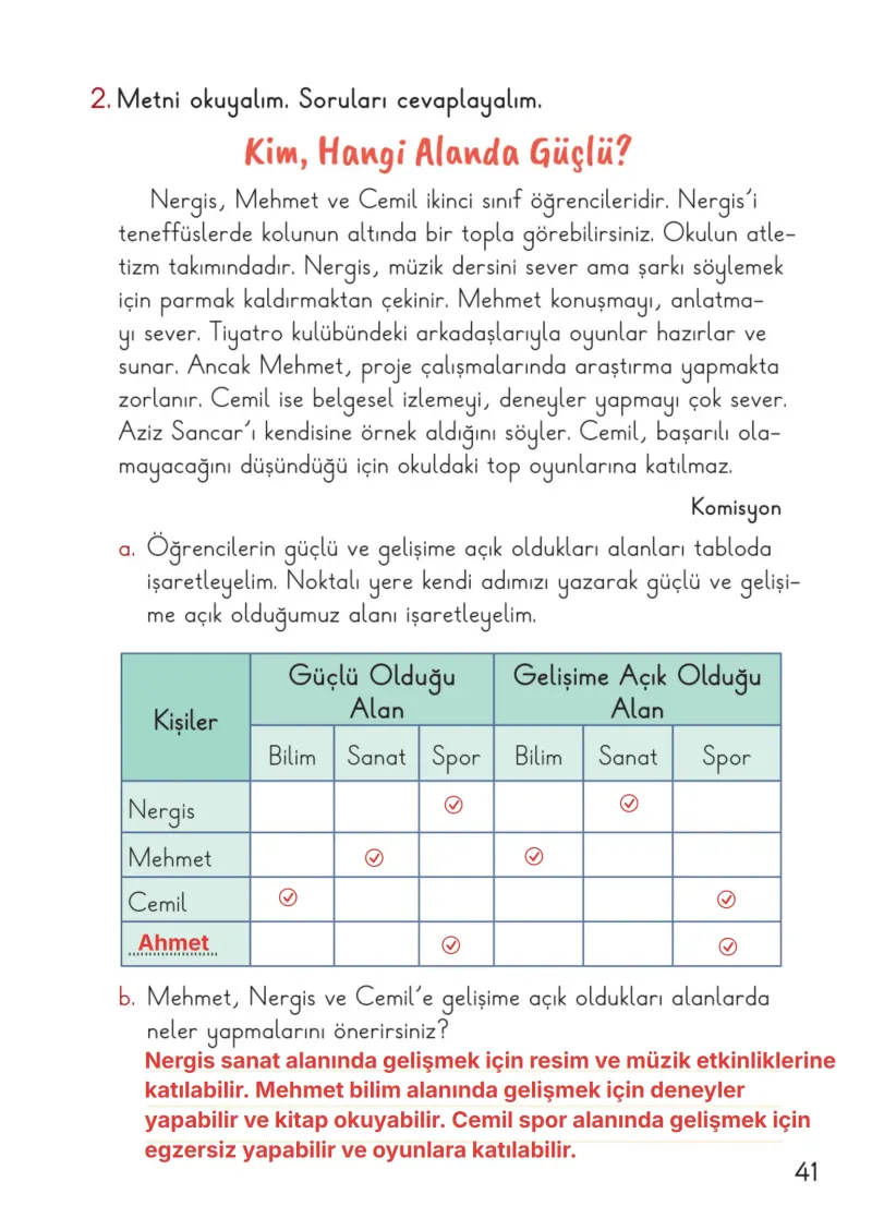 2. Sınıf Hayat Bilgisi Ders Kitabı Cevapları Meb Yayınları 1. Kitap Sayfa 41 Çözüm Görseli
