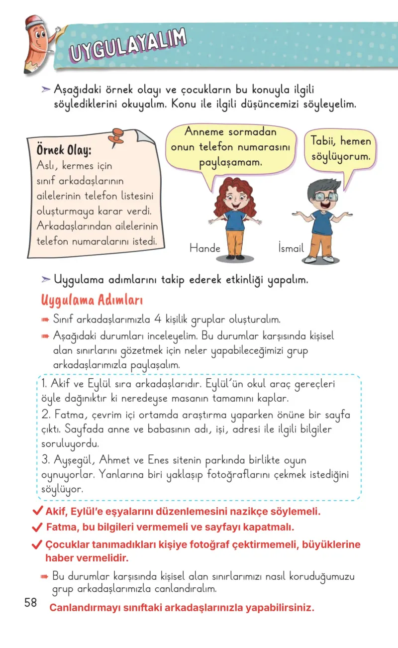 2. Sınıf Hayat Bilgisi Ders Kitabı Cevapları Meb Yayınları 1. Kitap Sayfa 58 Çözüm Görseli