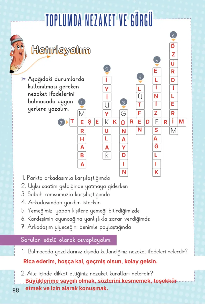 2. Sınıf Hayat Bilgisi Ders Kitabı Cevapları Meb Yayınları 1. Kitap Sayfa 88 Çözüm Görseli