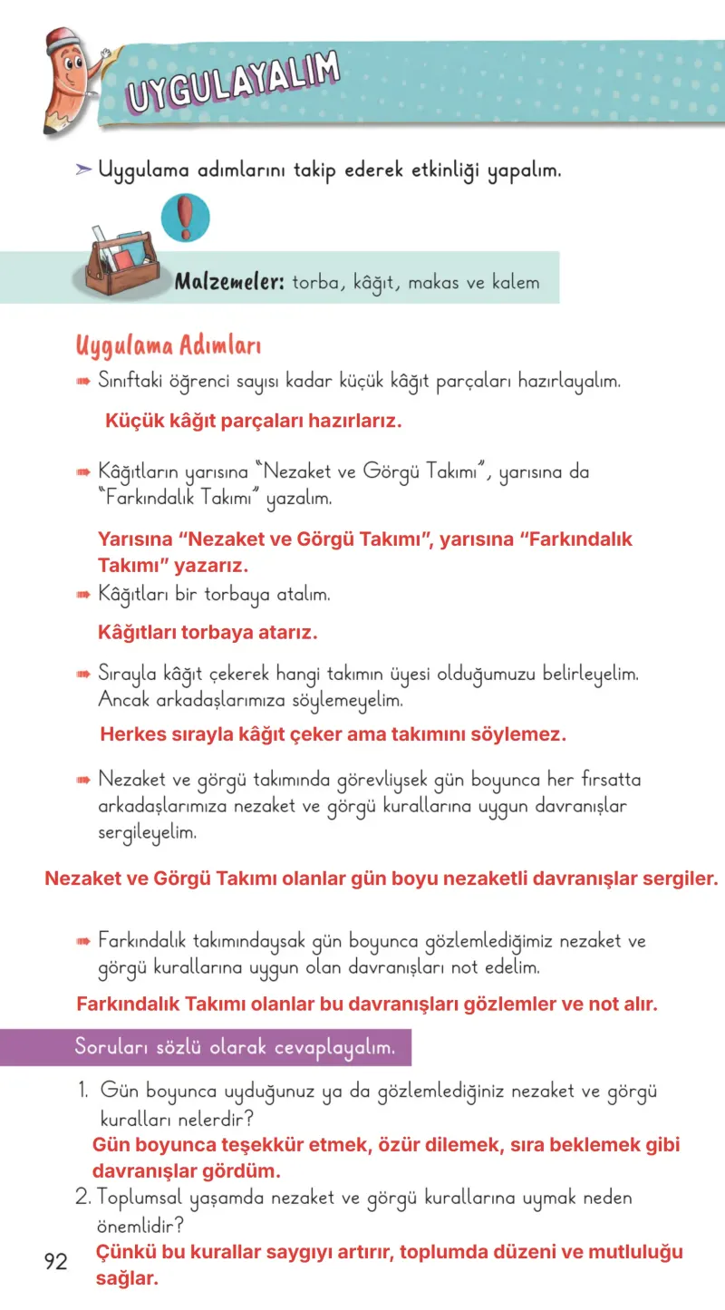 2. Sınıf Hayat Bilgisi Ders Kitabı Cevapları Meb Yayınları 1. Kitap Sayfa 92 Çözüm Görseli