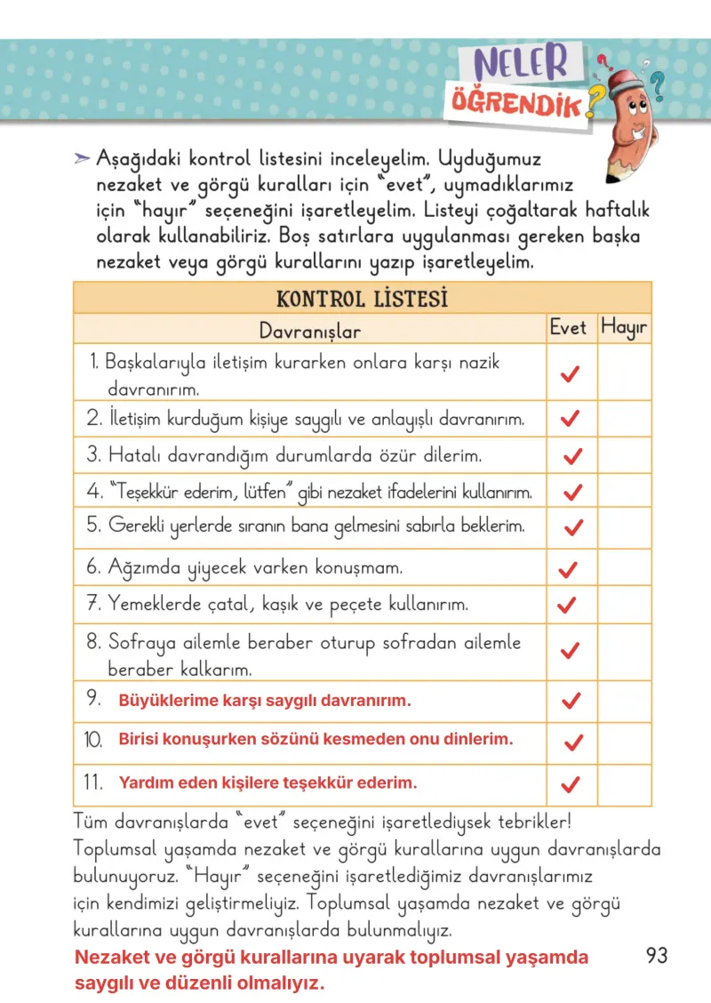 2. Sınıf Hayat Bilgisi Ders Kitabı Cevapları Meb Yayınları 1. Kitap Sayfa 93 Çözüm Görseli