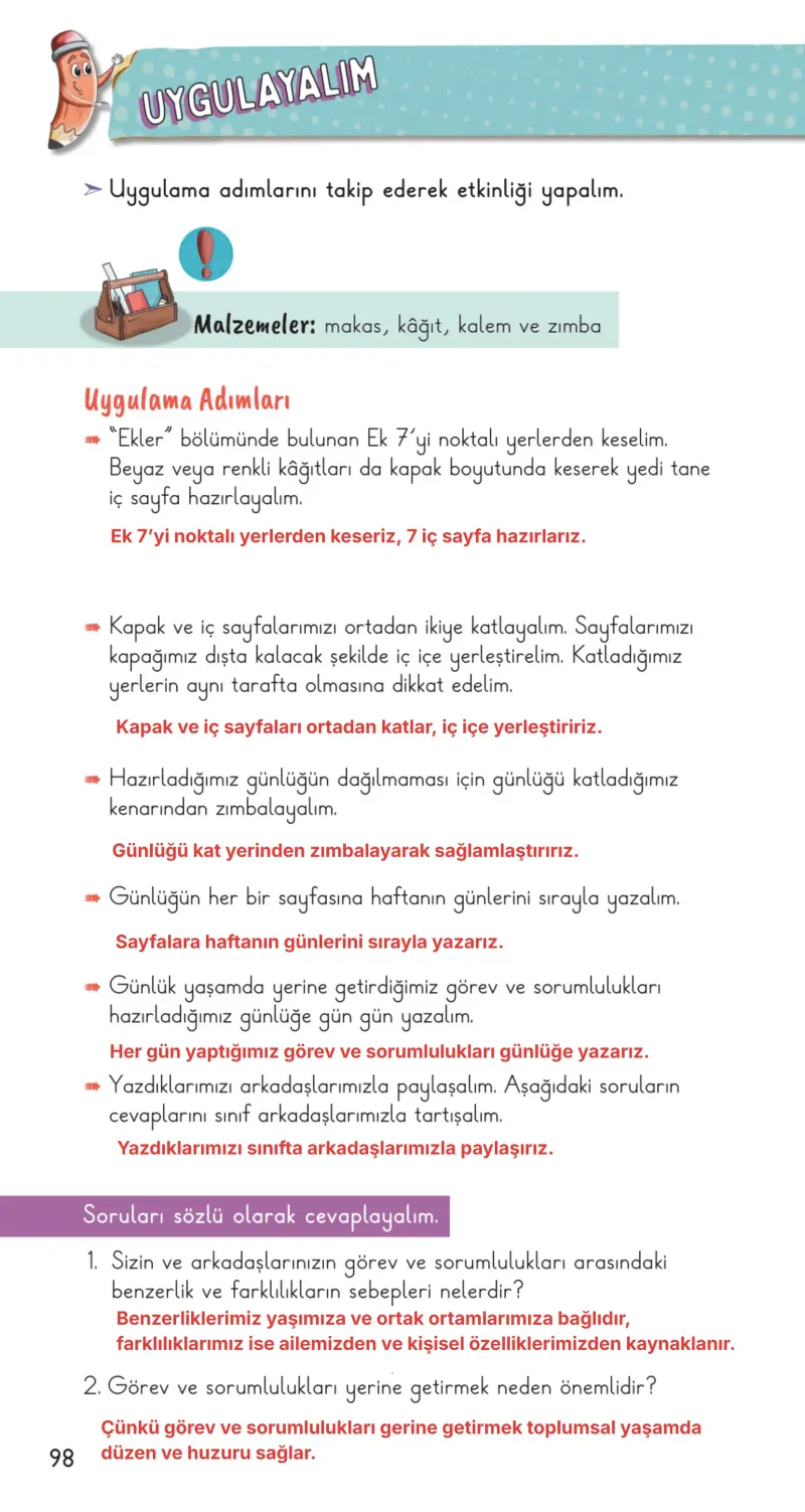 2. Sınıf Hayat Bilgisi Ders Kitabı Cevapları Meb Yayınları 1. Kitap Sayfa 98 Çözüm Görseli