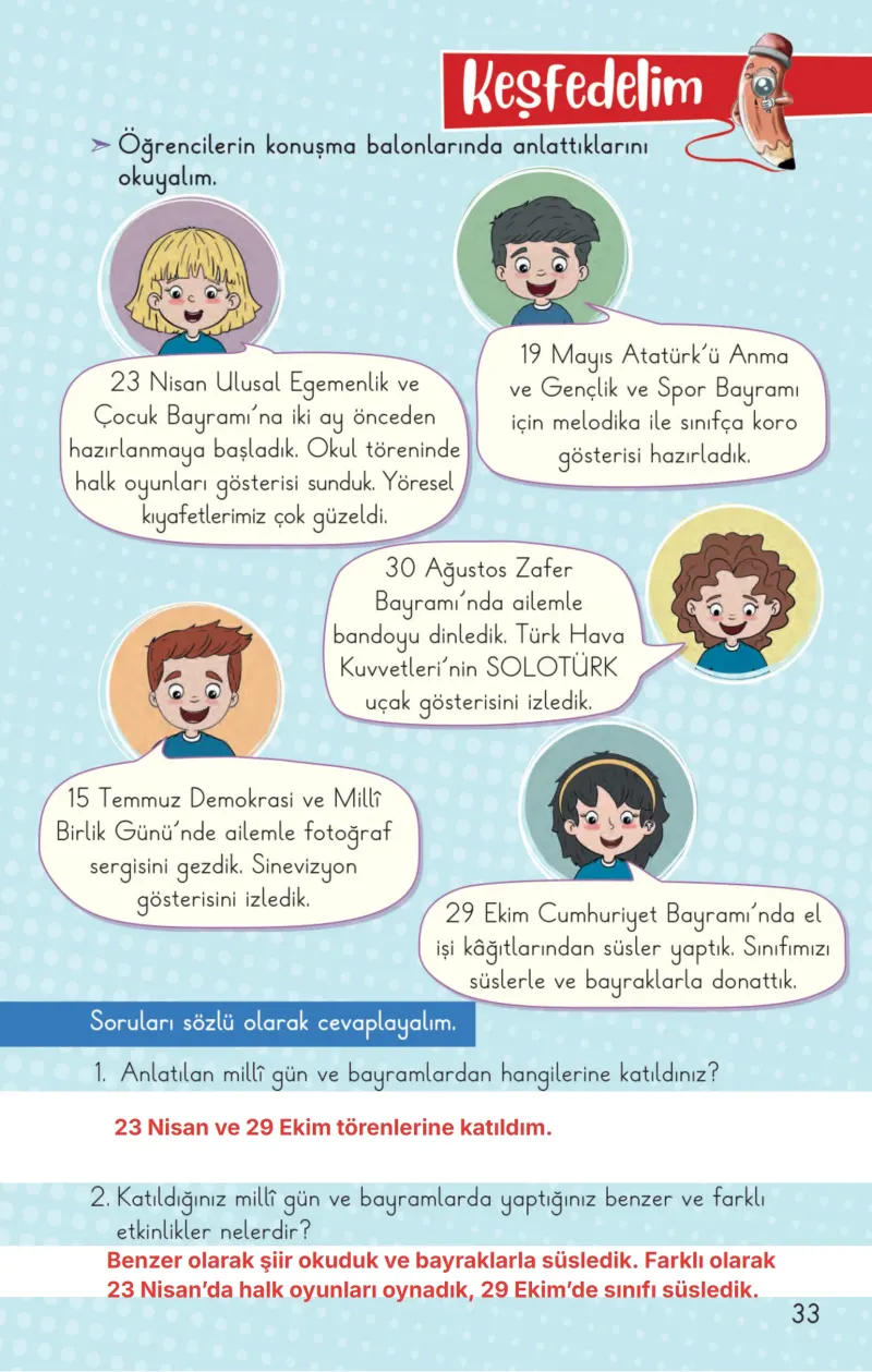 2. Sınıf Hayat Bilgisi Ders Kitabı Cevapları Meb Yayınları 2. Kitap Sayfa 33 Çözüm Görseli