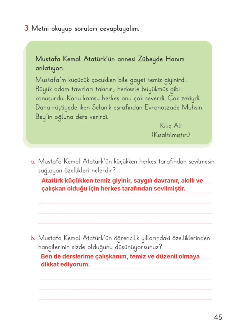 2. Sınıf Hayat Bilgisi Ders Kitabı Cevapları Meb Yayınları 2. Kitap Sayfa 45 Çözüm Görseli