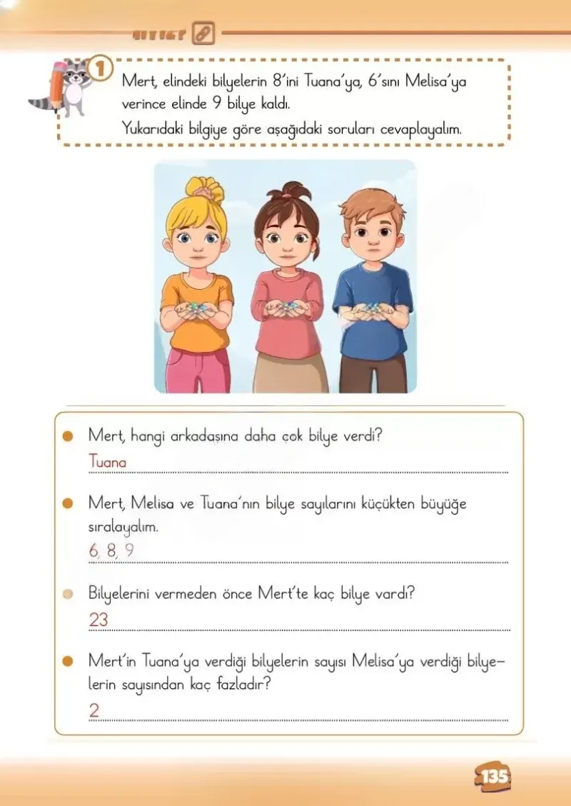 2. Sınıf Matematik Ders Kitabı Cevapları Meb Yayınları 1.Kitap Sayfa 135 Çözüm Görseli