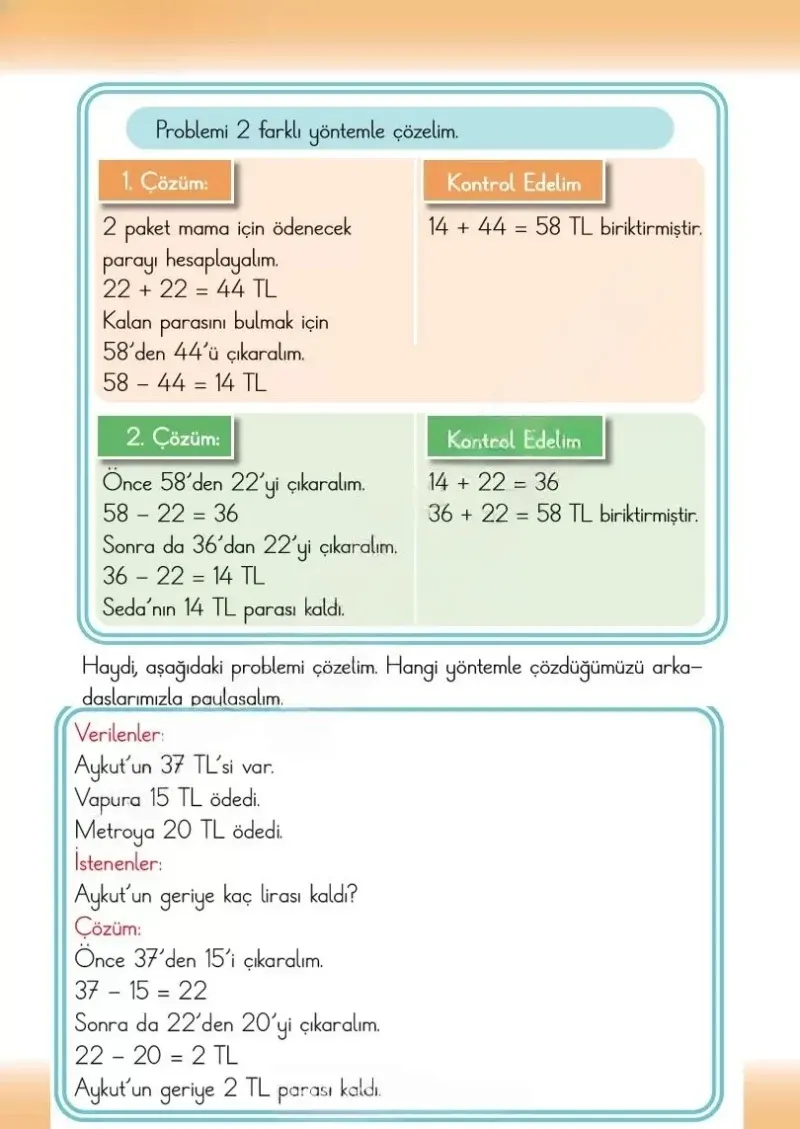2. Sınıf Matematik Ders Kitabı Cevapları Meb Yayınları 1.Kitap Sayfa 137 Çözüm Görseli