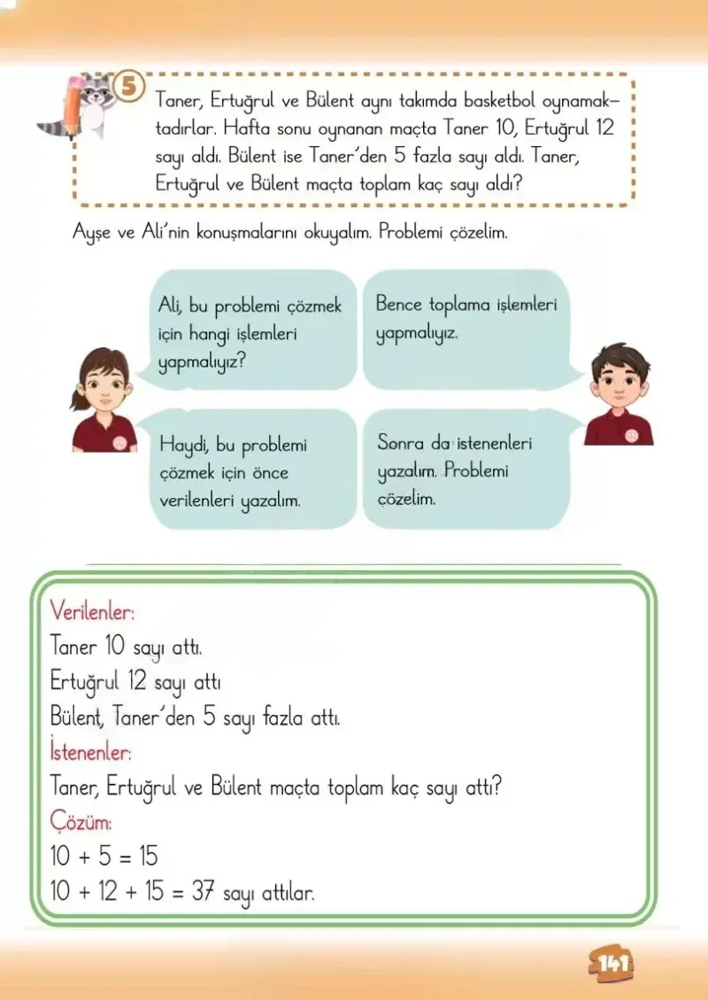 2. Sınıf Matematik Ders Kitabı Cevapları Meb Yayınları 1.Kitap Sayfa 141 Çözüm Görseli