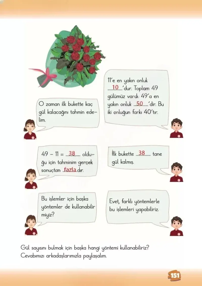 2. Sınıf Matematik Ders Kitabı Cevapları Meb Yayınları 1.Kitap Sayfa 151 Çözüm Görseli