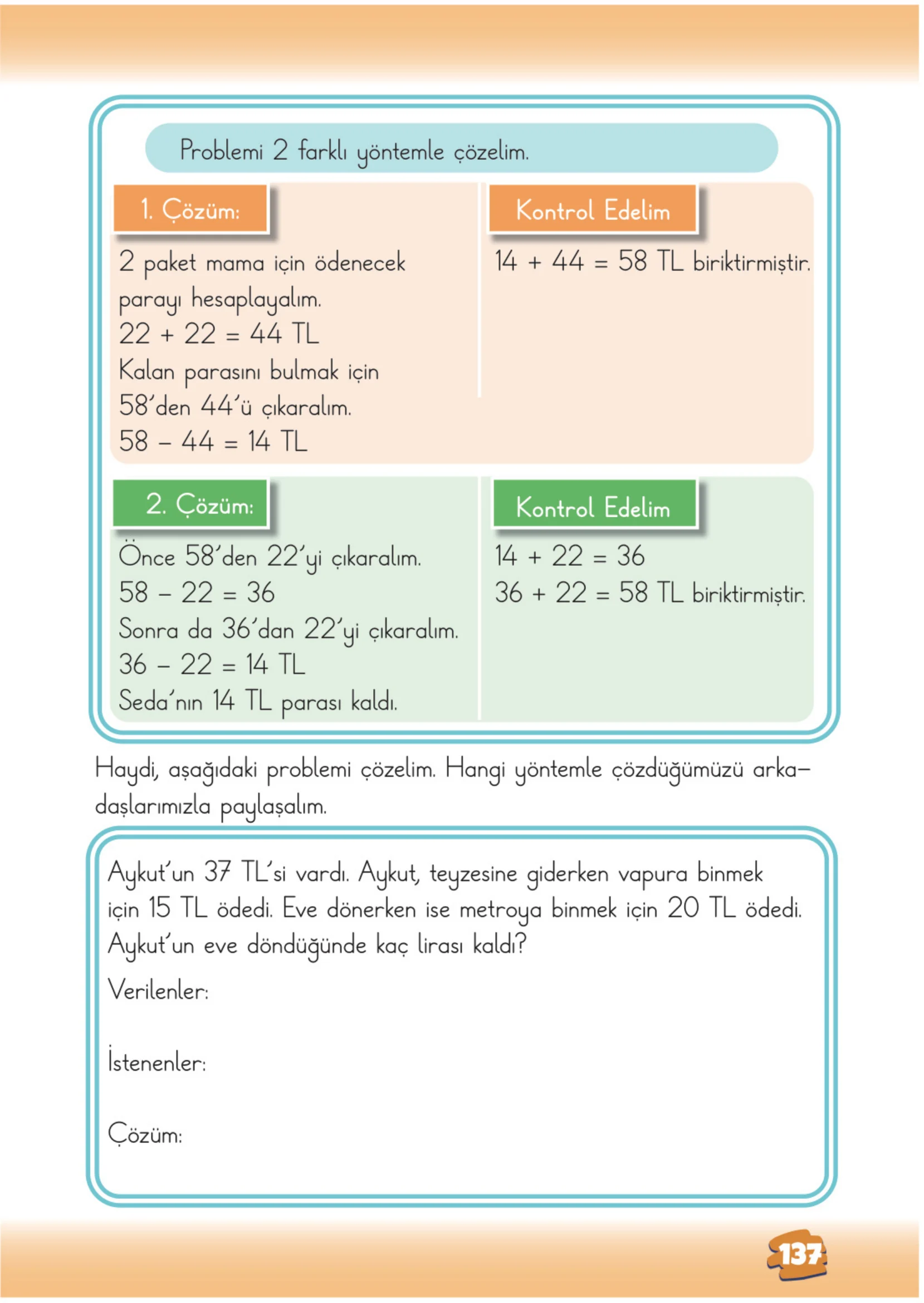 2. Sınıf Matematik Ders Kitabı Cevapları Meb Yayınları 1. Kitap Sayfa 137