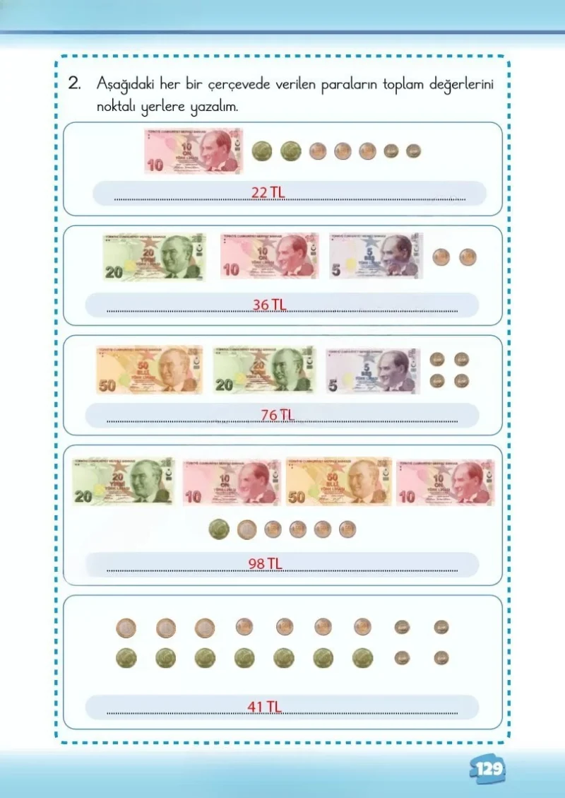 2. Sınıf Matematik Ders Kitabı Cevapları Meb Yayınları 2. Kitap Sayfa 129 Çözüm Görseli