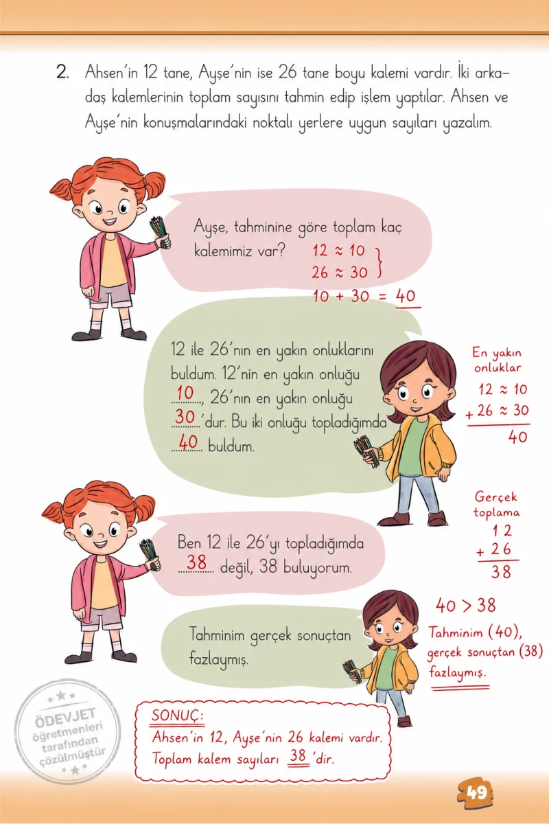 2. Sınıf Matematik Ders Kitabı Cevapları Meb Yayınları 2. Kitap Sayfa 49 Çözüm Görseli