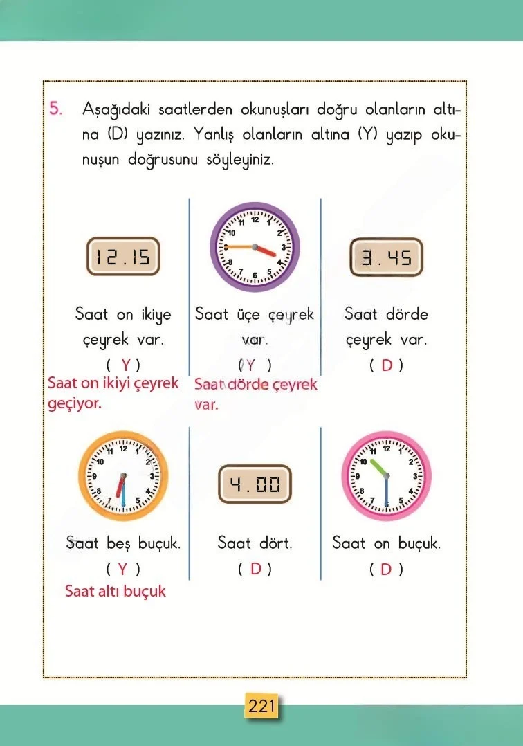 2. Sınıf Matematik Ders Kitabı Cevapları MHG Yayınları Sayfa 221 Çözüm Görseli