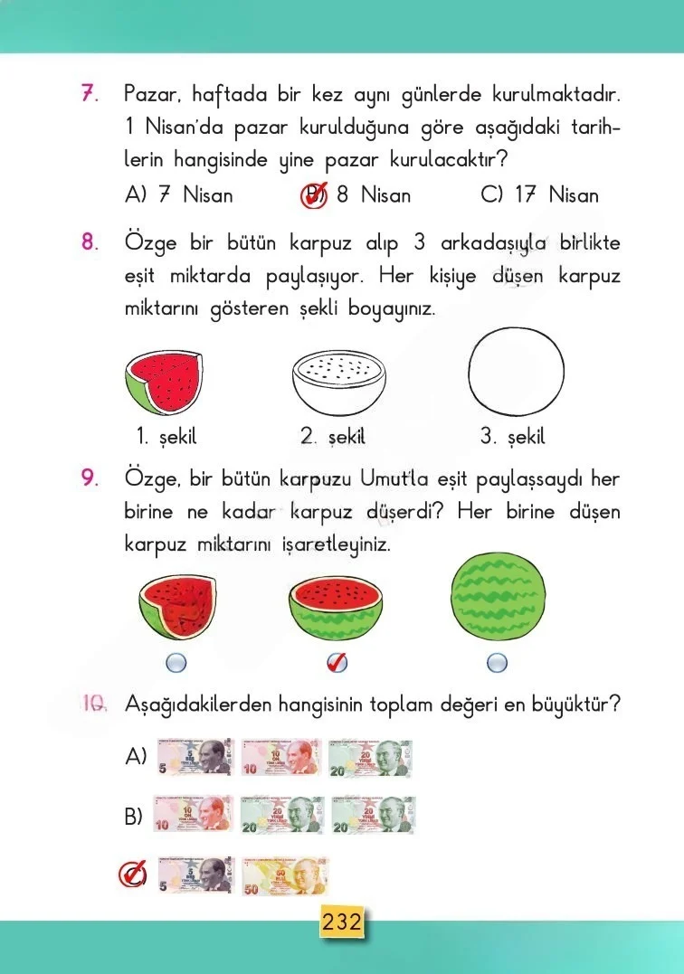 2. Sınıf Matematik Ders Kitabı Cevapları MHG Yayınları Sayfa 232 Çözüm Görseli