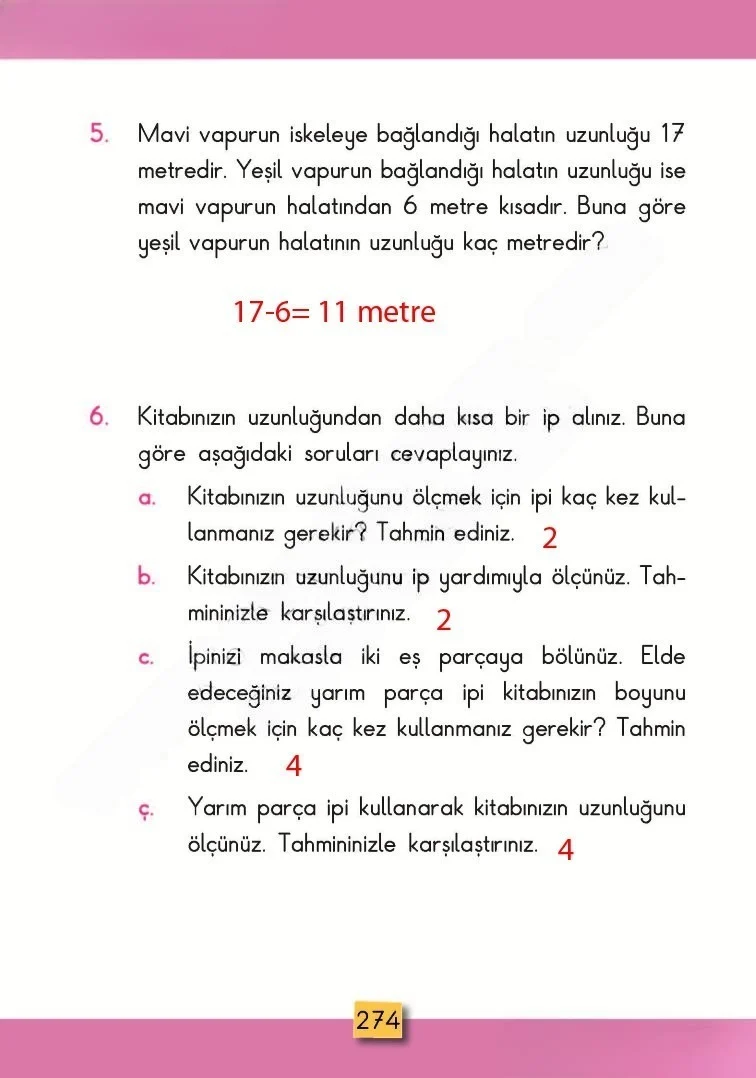 2. Sınıf Matematik Ders Kitabı Cevapları MHG Yayınları Sayfa 274 Çözüm Görseli