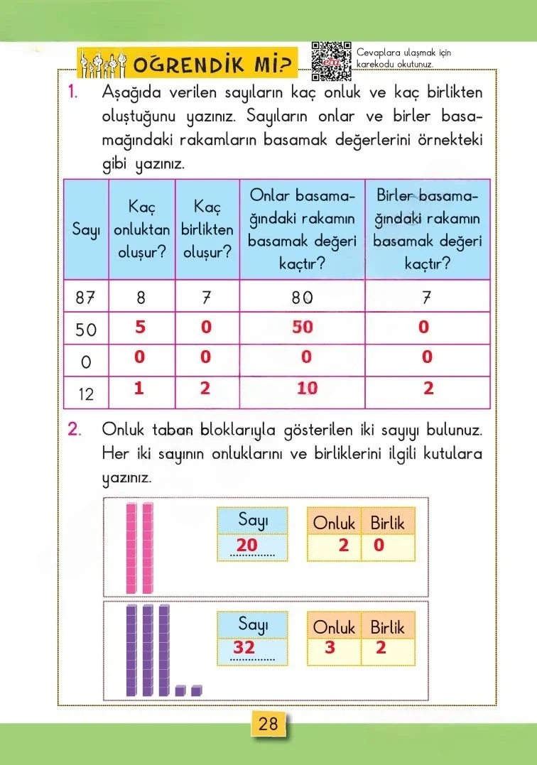 2. Sınıf Matematik Ders Kitabı Cevapları MHG Yayınları Sayfa 28 Çözüm Görseli