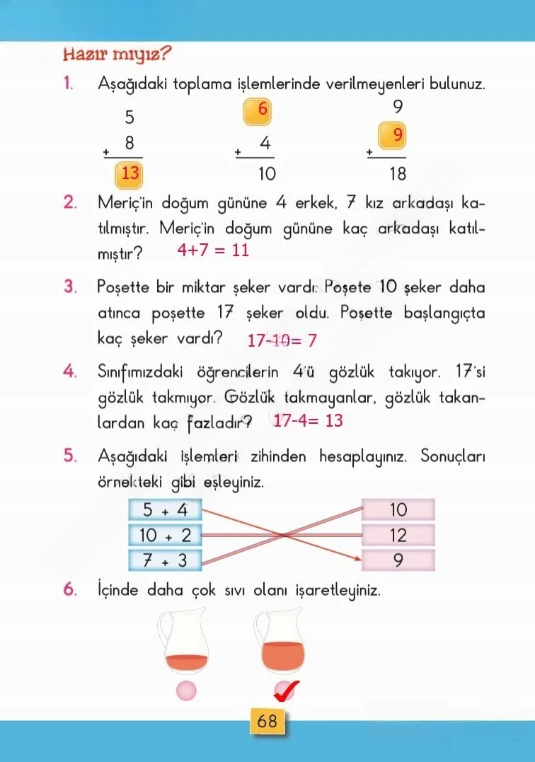 2. Sınıf Matematik Ders Kitabı Cevapları MHG Yayınları Sayfa 68 Çözüm Görseli