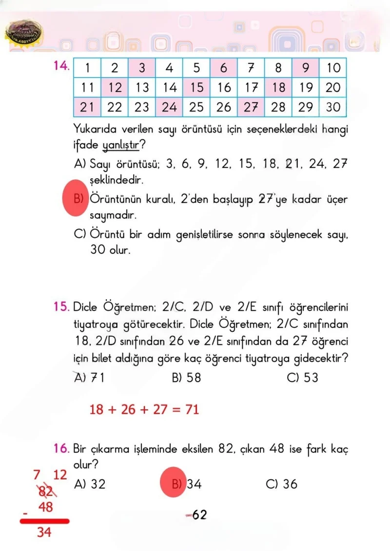 2. Sınıf Matematik Ders Kitabı Cevapları Pasifik Yayınları Sayfa 62 Çözüm Görseli