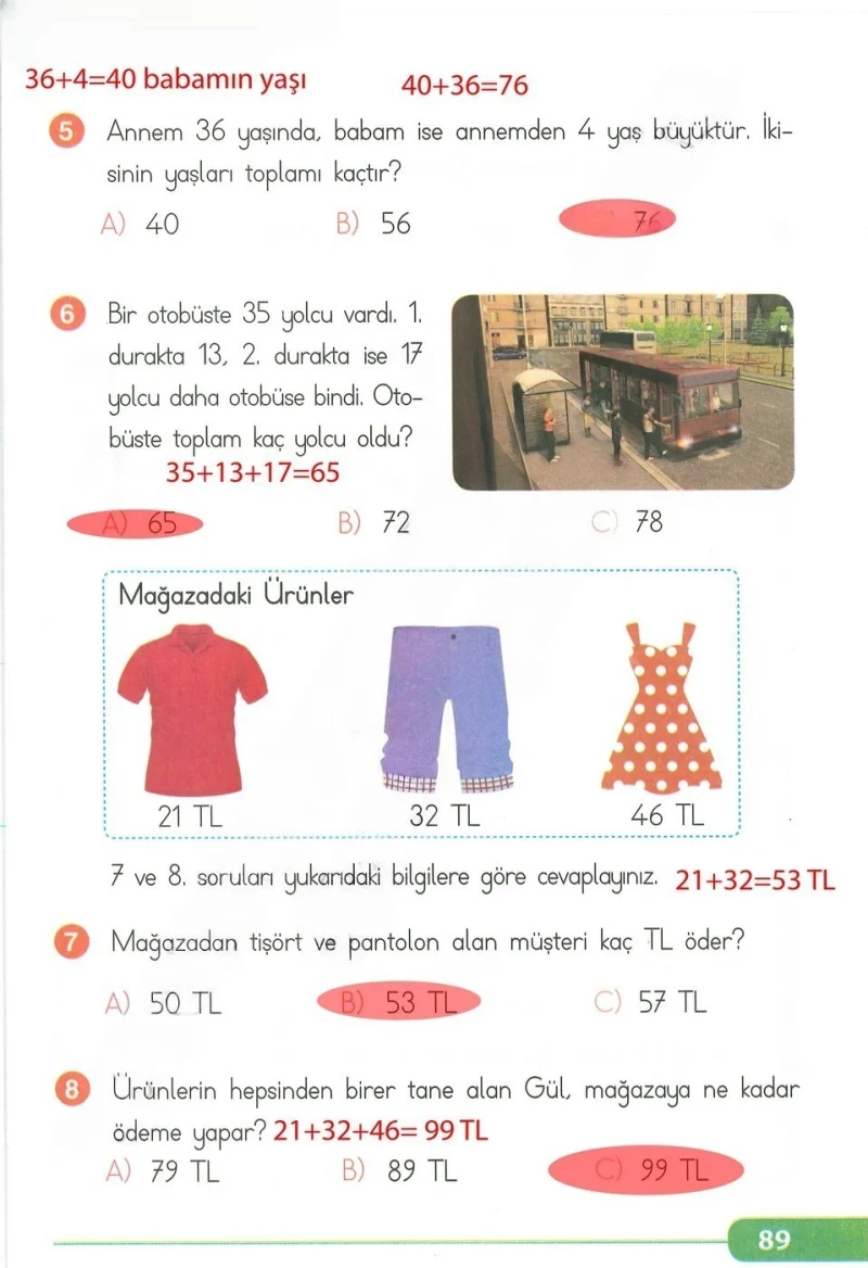 2. Sınıf Matematik Ders Kitabı Cevapları Tekno Artı Yayınları Sayfa 89 Çözüm Görseli
