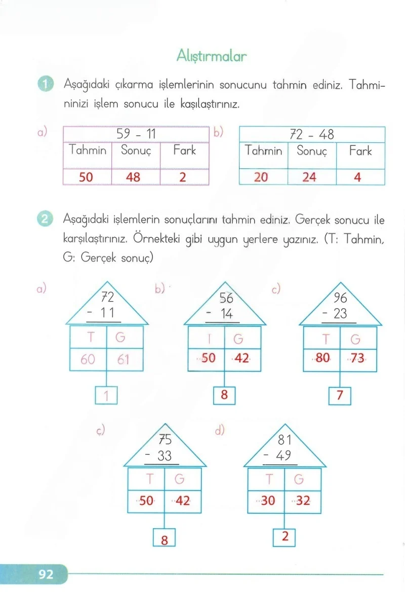 2. Sınıf Matematik Ders Kitabı Cevapları Tekno Artı Yayınları Sayfa 92 Çözüm Görseli