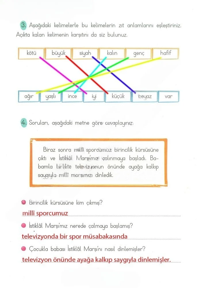 2. Sınıf Türkçe Ders Kitabı Cevapları Ada Matbaacılık Yayıncılık Sayfa 101 Çözüm Görseli