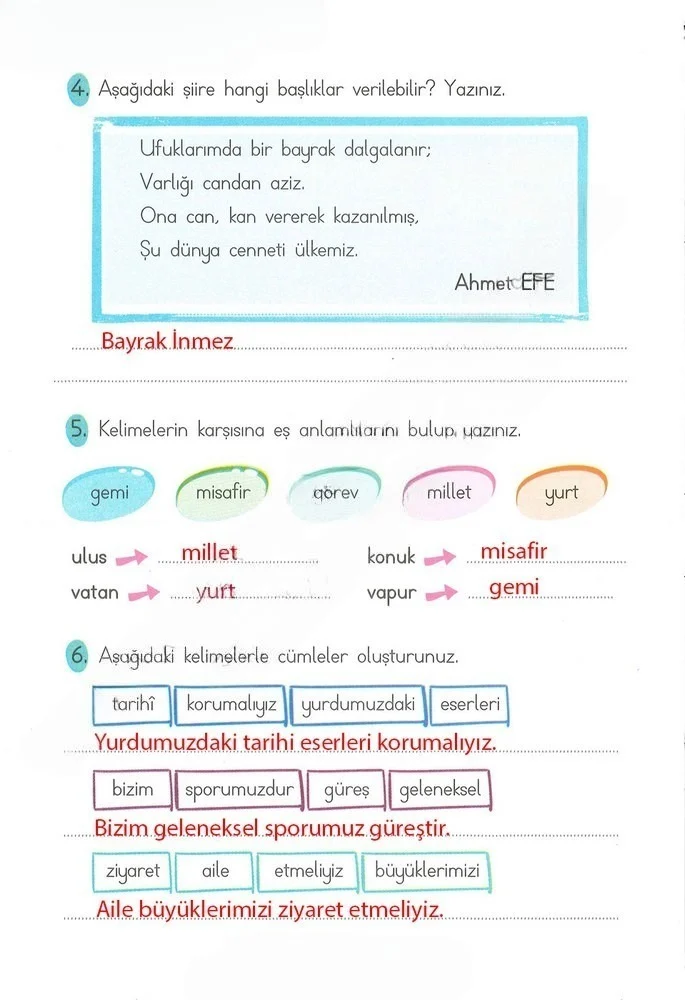 2. Sınıf Türkçe Ders Kitabı Cevapları Ada Matbaacılık Yayıncılık Sayfa 70 Çözüm Görseli