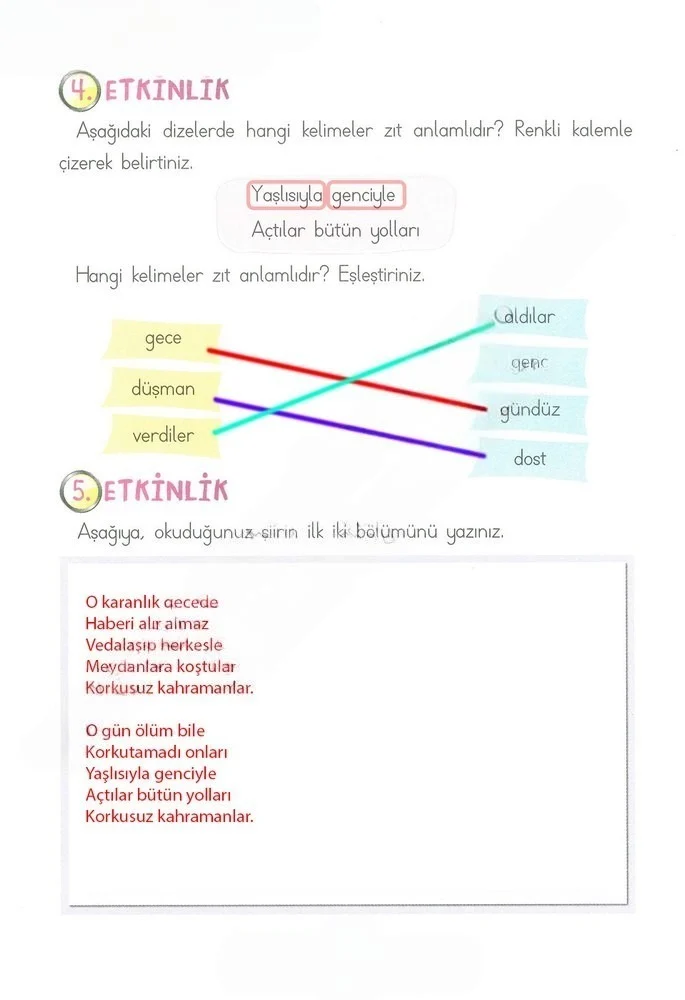 2. Sınıf Türkçe Ders Kitabı Cevapları Ada Matbaacılık Yayıncılık Sayfa 95 Çözüm Görseli
