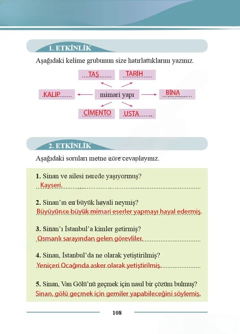 2. Sınıf Türkçe Ders Kitabı Cevapları Bilim ve Kültür Yayınları Sayfa 108 Çözüm Görseli
