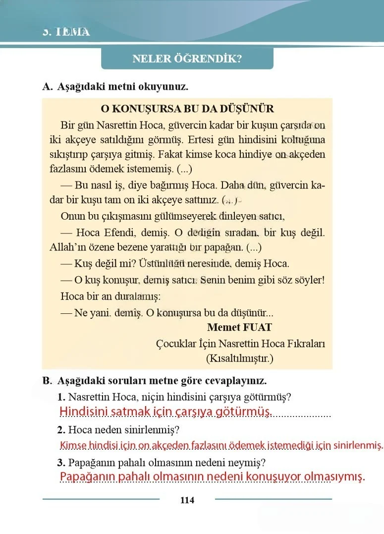 2. Sınıf Türkçe Ders Kitabı Cevapları Bilim ve Kültür Yayınları Sayfa 114 Çözüm Görseli